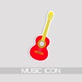 Red Mexican guitar melody. Vector isolated illustration on white background. Music icons and melody template